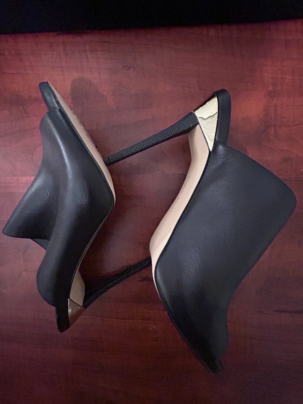 Calvin Klein Black Peep-Toe High Heel Mules with Gold Accent 👠🖤